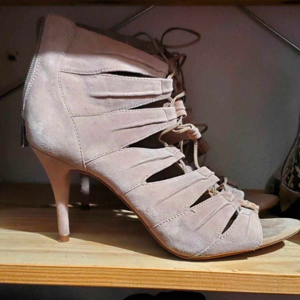 Jessica Simpson - Beige Suede Lace up Heels